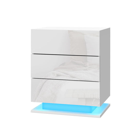 Artiss Bedside Table LED Light 3 Drawers White