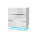 Artiss Bedside Table LED 3 Drawer White Mori