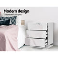 Artiss Bedside Table LED 3 Drawer White Mori