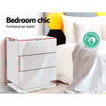 Artiss Bedside Table LED 3 Drawer White Mori