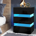 Artiss Bedside Table LED 3 Drawers Black LUMI