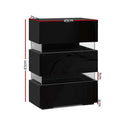 Artiss Bedside Table LED 3 Drawers Black LUMI