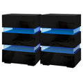 Artiss LED Bedside Table 3 Drawer Black 2 Pack