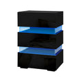 Artiss LED Bedside Table 3 Drawer Black 2 Pack