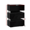 Artiss LED Bedside Table 3 Drawer Black 2 Pack