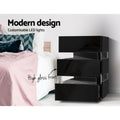Artiss LED Bedside Table 3 Drawer Black 2 Pack