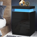 Artiss Bedside Table 3 Drawer LED Black
