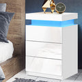 Artiss Bedside Table LED 3 Drawers White