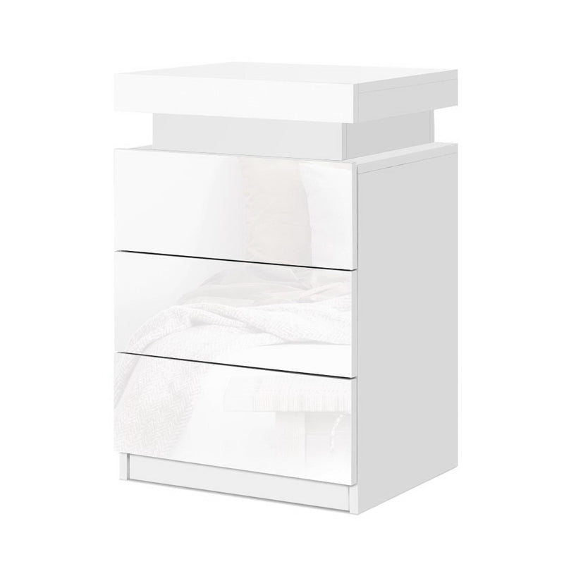 Artiss Bedside Table LED 3 Drawers White