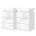 Artiss Bedside Table LED 3 Drawer White Modern