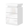 Artiss Bedside Table LED 3 Drawer White Modern