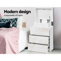 Artiss Bedside Table LED 3 Drawer White Modern