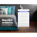 Artiss Bedside Table LED 3 Drawer White Modern