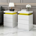 Artiss Bedside Table LED 3 Drawer White Modern