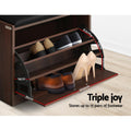 Artiss Shoe Rack Cabinet Bench 15 Pairs Walnut Kyla