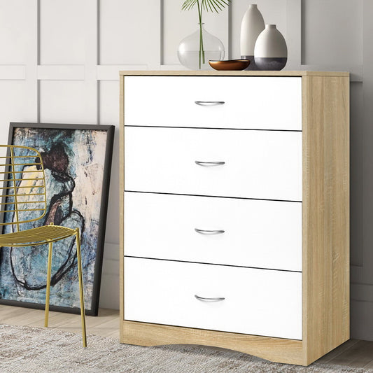 Artiss 4 Drawer Chest Burl Wood Storage Cabinet