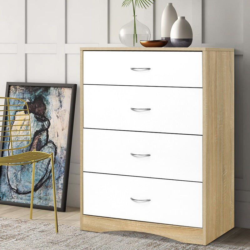 Artiss 4 Drawer Chest Burl Wood Storage Cabinet