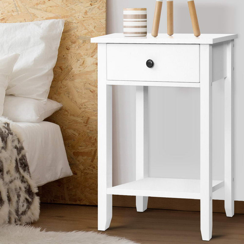 Artiss Bedside Table 1 Drawer White with Shelf