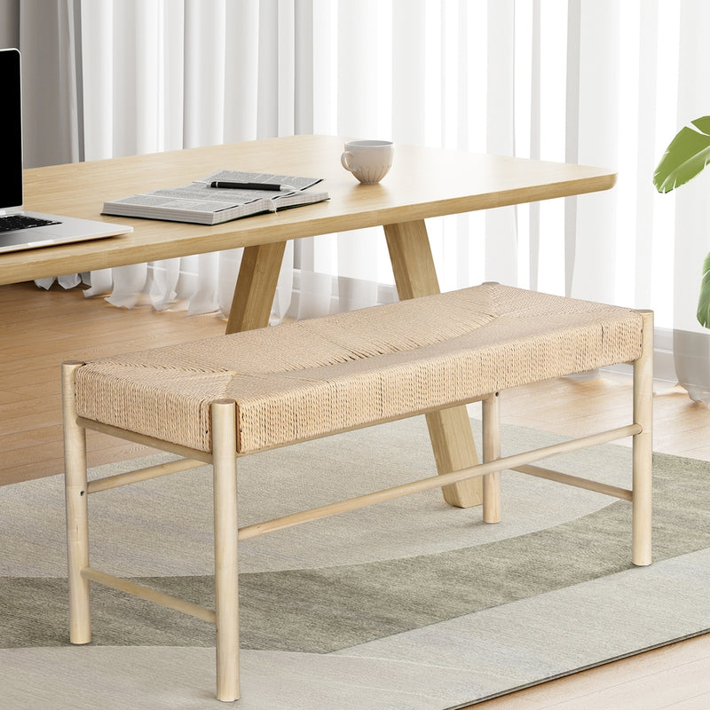 Artiss Dining Bench 100cm Paper Rope Seat Wooden Chair