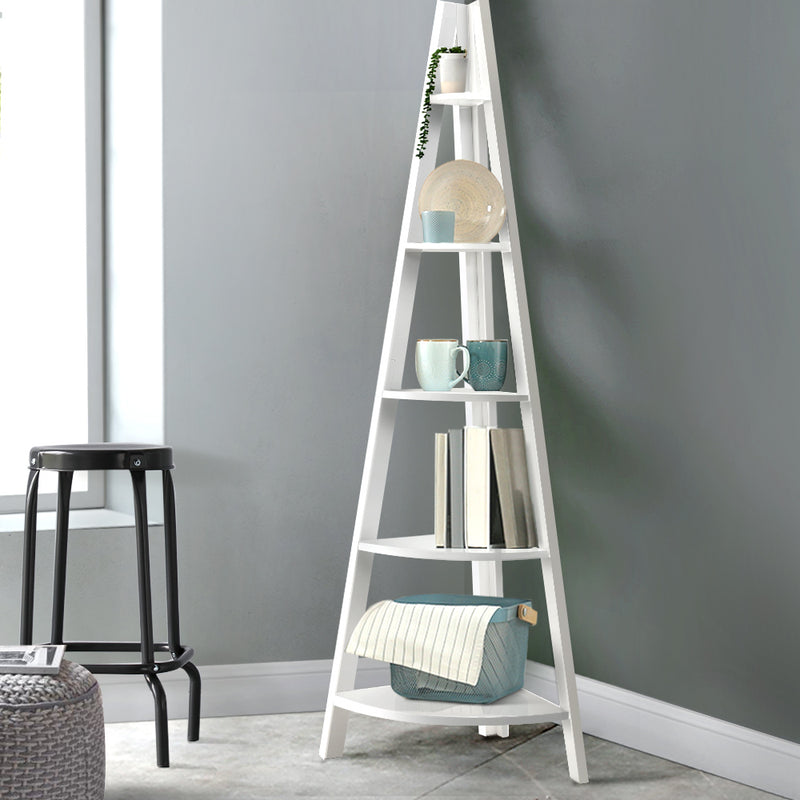 Artiss 5 Tier Corner Bookshelf Cane White