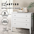 Artiss 3 Drawer Chest White Bedroom Storage Dresser