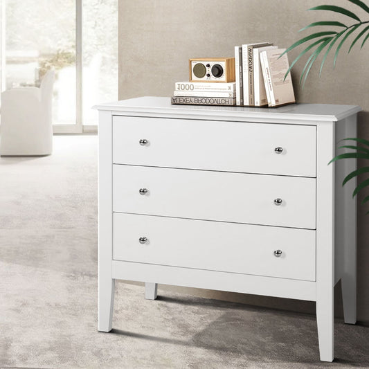 Artiss 3 Drawer Chest White Bedroom Storage Dresser