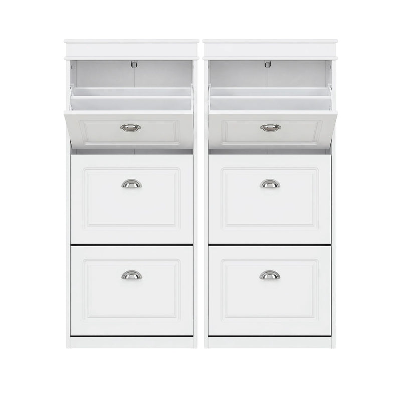 Artiss 2x Shoe Cabinet Storage Organiser 3 Flip Drawer White