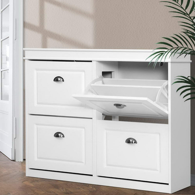Artiss Shoe Rack Cabinet 16 Pairs 4-Tier White
