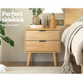 Artiss Bedside Table 2 Drawer Pine Nightstand Storage