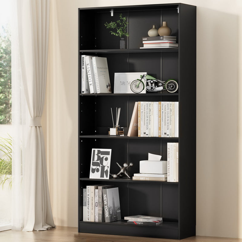 Artiss ANTON 5 Tier Bookshelf Black Storage Shelves