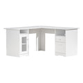 Artiss L-Shape Computer Desk 150cm White with Shelf Cabinet