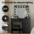 Artiss Dressing Table with Stool LED Bulbs Black