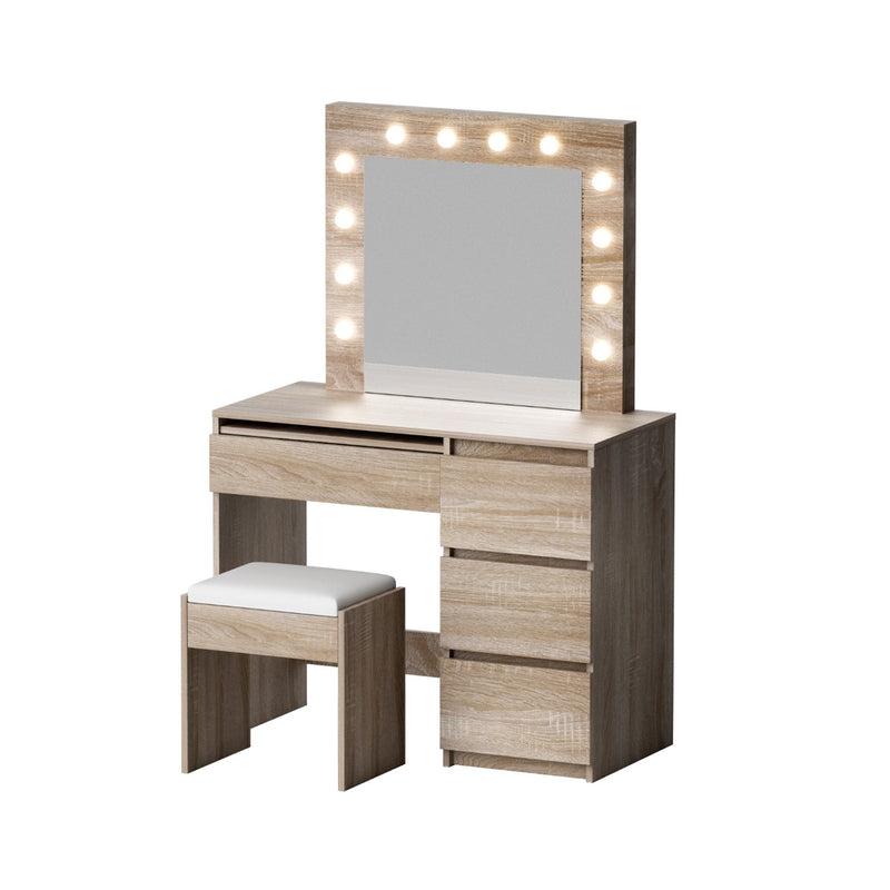 Artiss Dressing Table Set 12 LED Bulbs Mirror Stool Wood