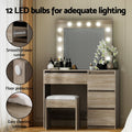 Artiss Dressing Table Set 12 LED Bulbs Mirror Stool Wood