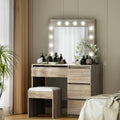 Artiss Dressing Table Set 12 LED Bulbs Mirror Stool Wood