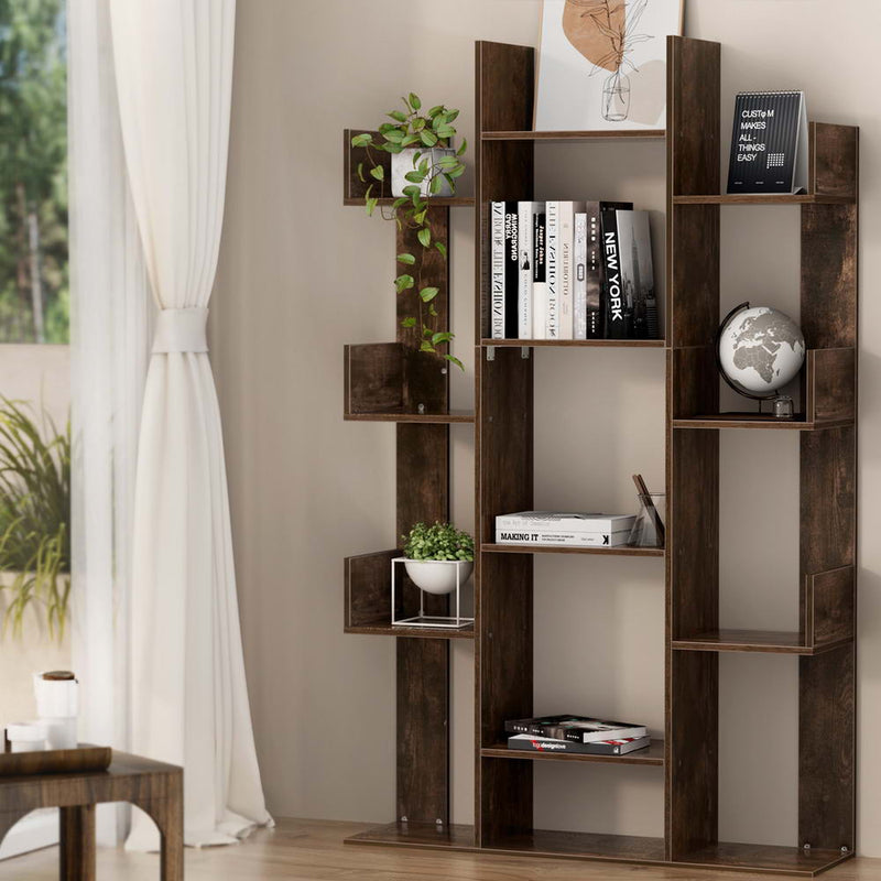 Artiss Tree-Shaped Bookshelf ROMI Walnut Wood Storage
