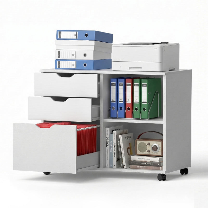 Artiss 3 Drawer Mobile Filing Cabinet White Printer Stand