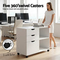 Artiss 3 Drawer Mobile Filing Cabinet White Printer Stand