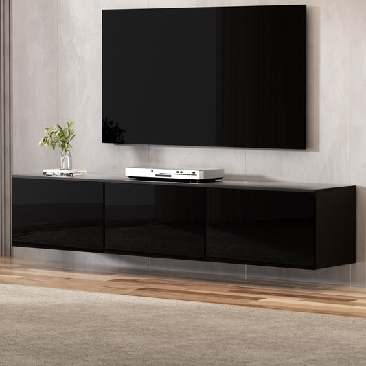 Artiss 200CM TV Cabinet Black High Gloss 3 Cabinets Floating
