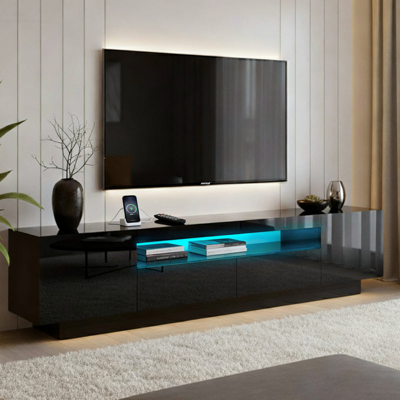 Artiss TV Unit 180cm Black Storage Drawer RGB LED Entertainment
