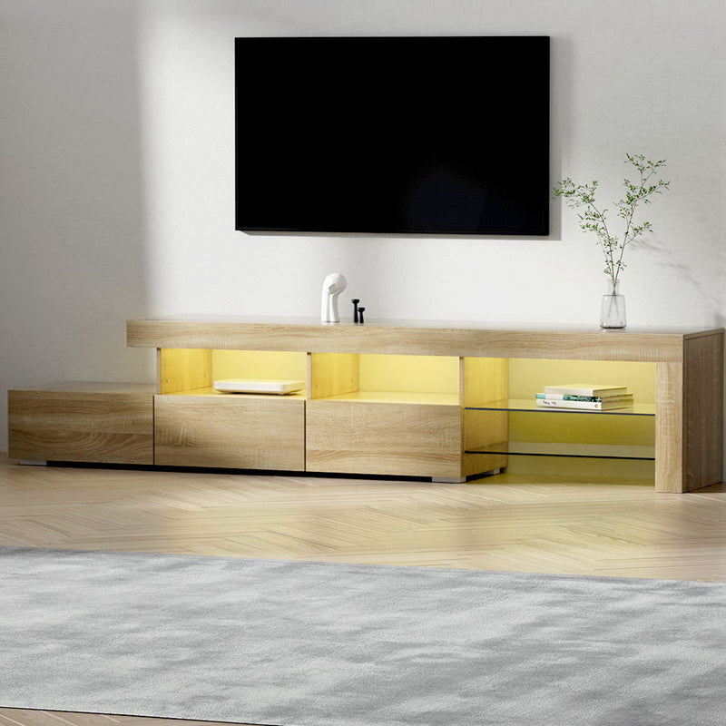 Artiss TV Cabinet 215cm LED Entertainment Unit Pine