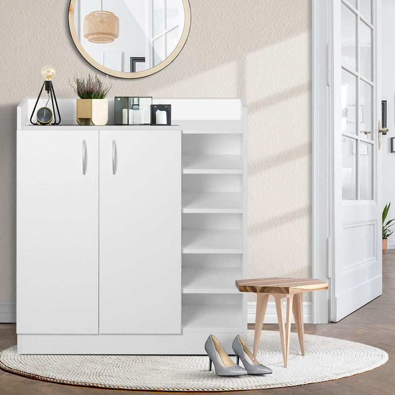 Artiss Shoe Rack Cabinet 21 Pairs Adjustable Shelves White