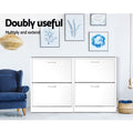 Artiss 2x Shoe Cabinet Storage Organiser 2 Flip Drawer White