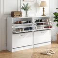 Artiss 2x Shoe Cabinet Storage Organiser 2 Flip Drawer White