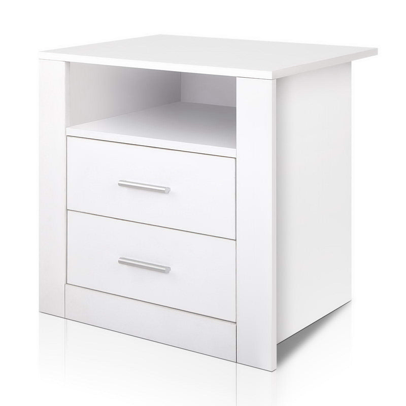 Artiss Bedside Table 2 Drawer White with Shelf