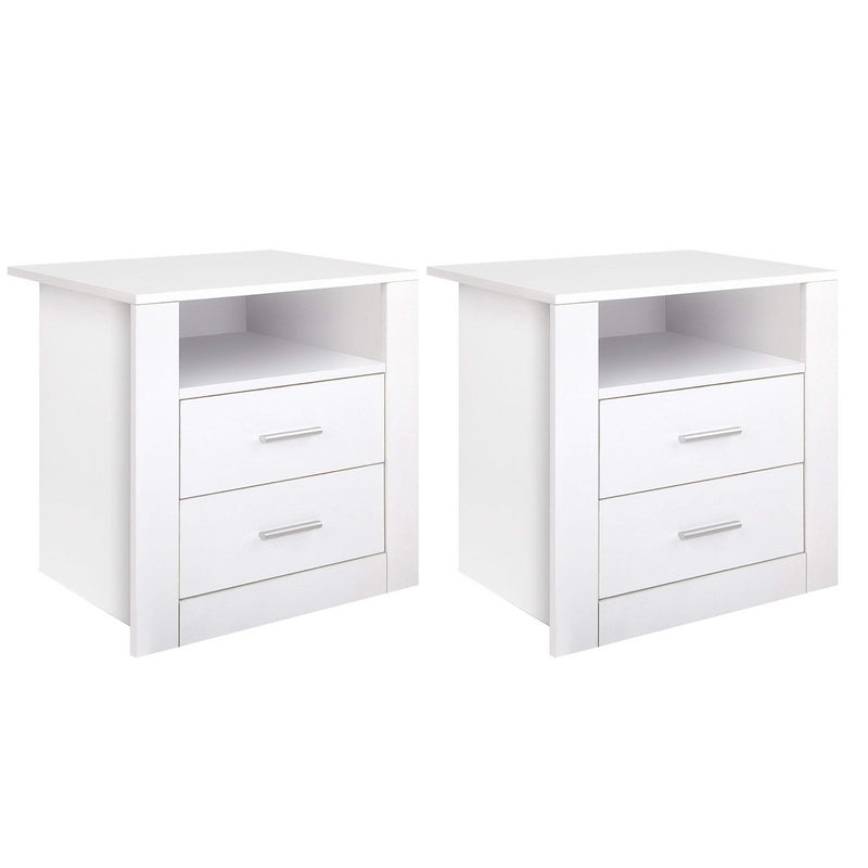 Artiss Bedside Table 2 Drawer White 2 Pack with Shelf