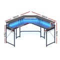 Artiss L-Shape Gaming Desk Computer Desks RGB LED Power Outlet 130cm Black