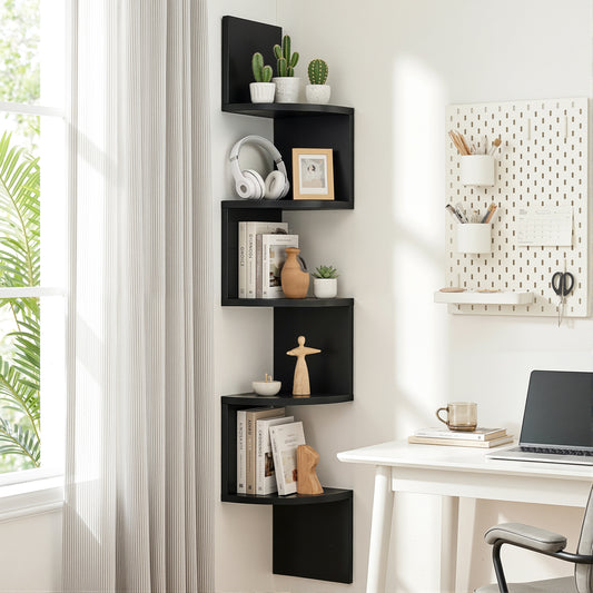 Artiss 5-Tier Corner Floating Wall Shelf Bookshelf Black