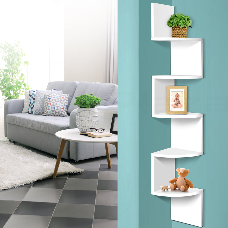 Artiss Floating Corner Wall Shelf 5-Tier White