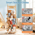 Keezi Stuffed Animal Storage Wooden Toy Holder with Wheels Soft Toy Storage Zoo Cage Stuffy Toy Storage Organizers with Elastic Cords for Playroom Bedroom Nursery